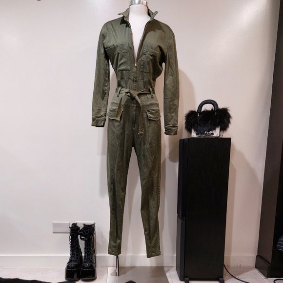 💥EDGY CHIC💥TENZ CVLT CONVERTIBLE SLEEVE ZIP-UP UTILITY JUMPSUIT in ARMY GREEN - Picture 6 of 16